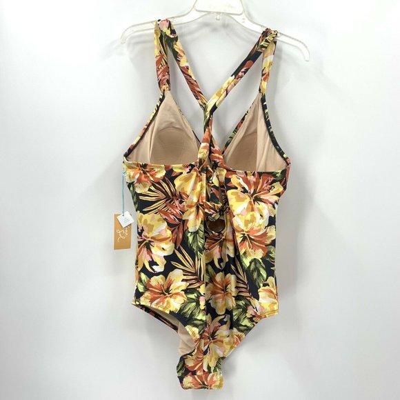 Kona Sol One Piece Bathing Suit Swim Suit Multicolor Floral Plus Size Cross Back - Picture 2 of 2